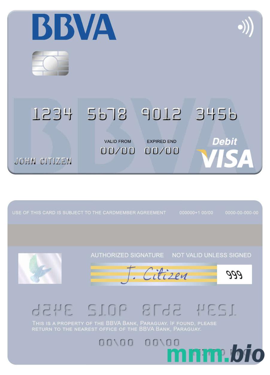 Paraguay BBVA Bank visa debet karta przykład w formacie PSD